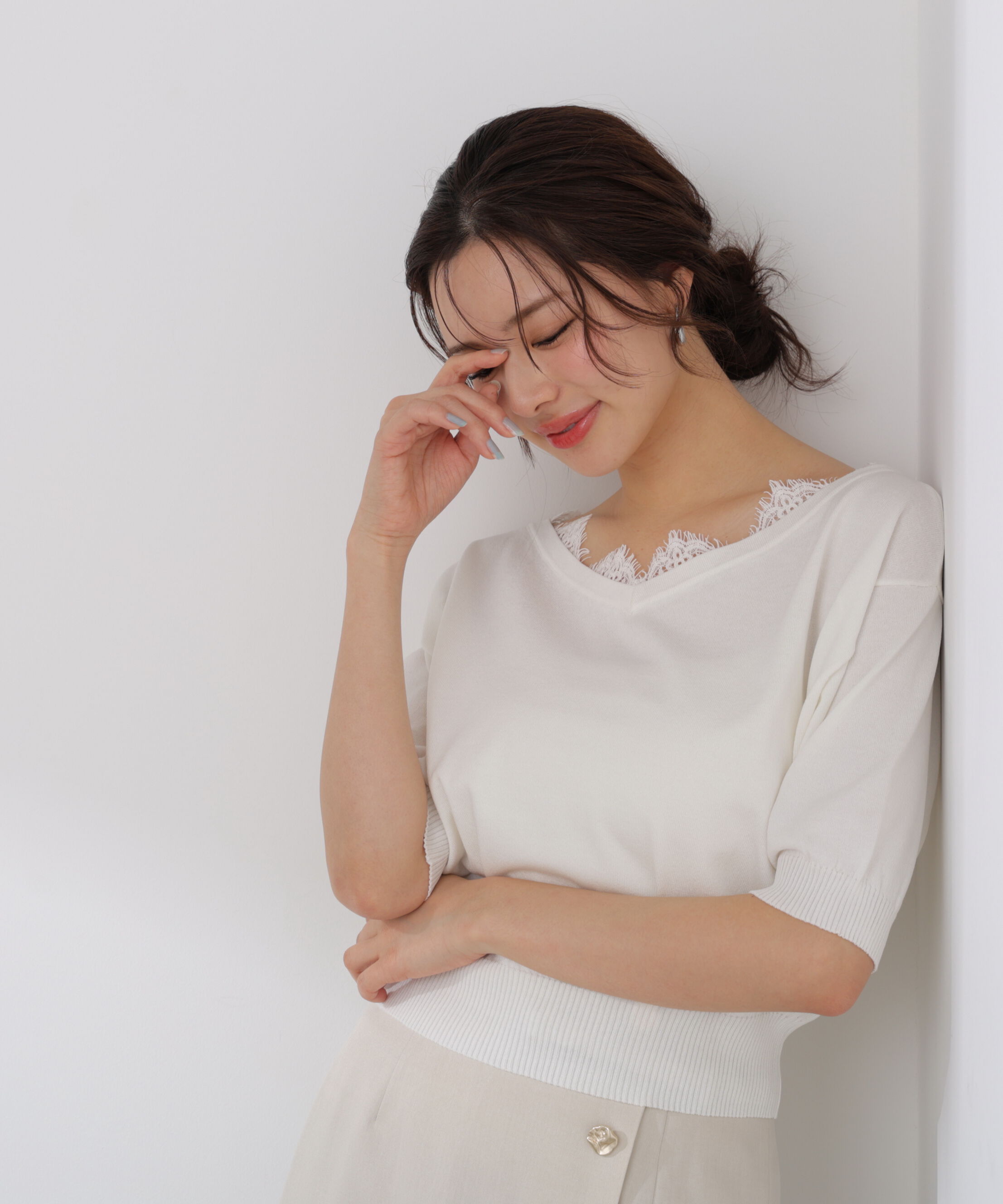 PROPORTION BODY DRESSING「レース付き短丈ニット 26SS」|ニット・セーター|