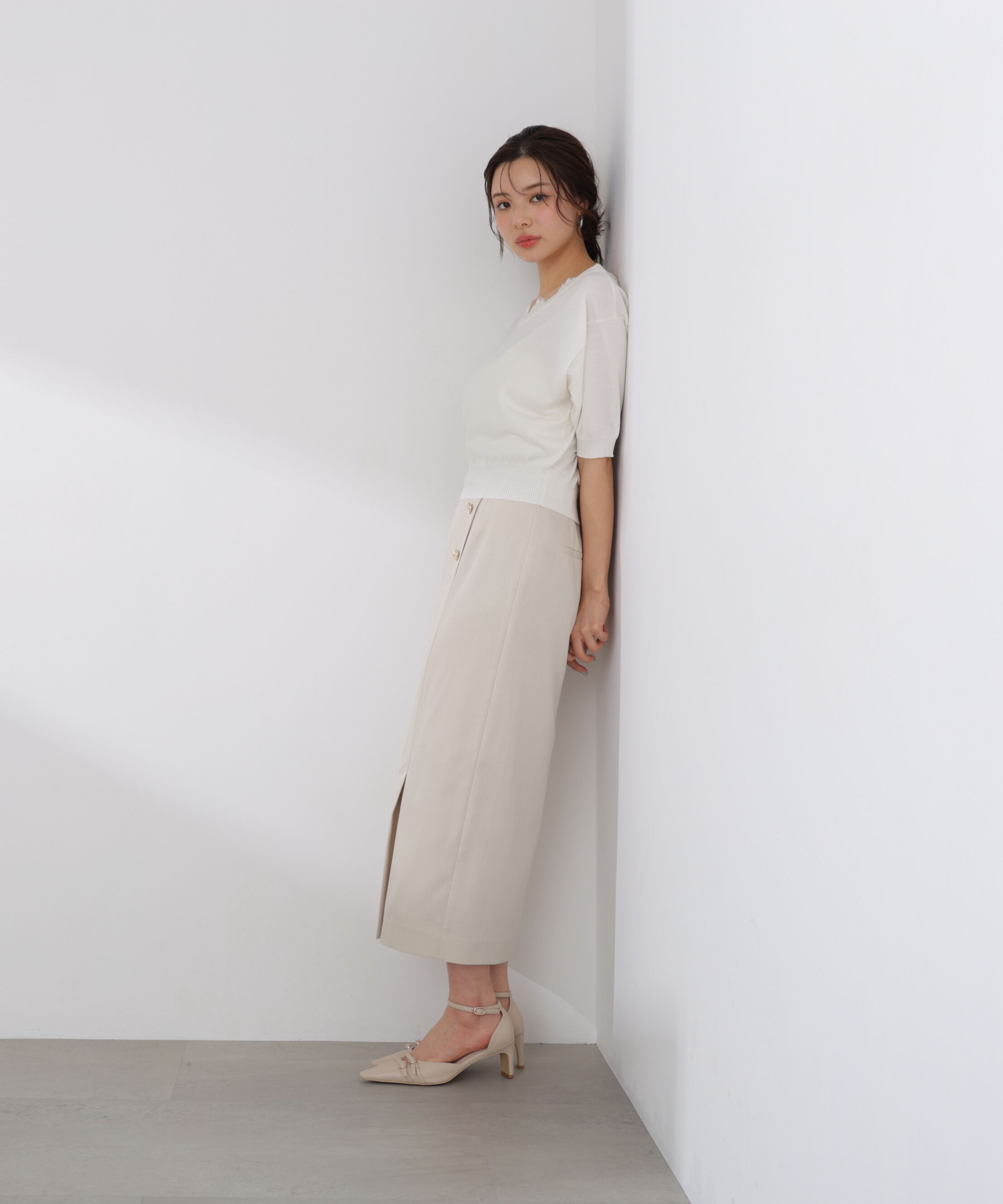 PROPORTION BODY DRESSING「レース付き短丈ニット 26SS」|ニット・セーター|