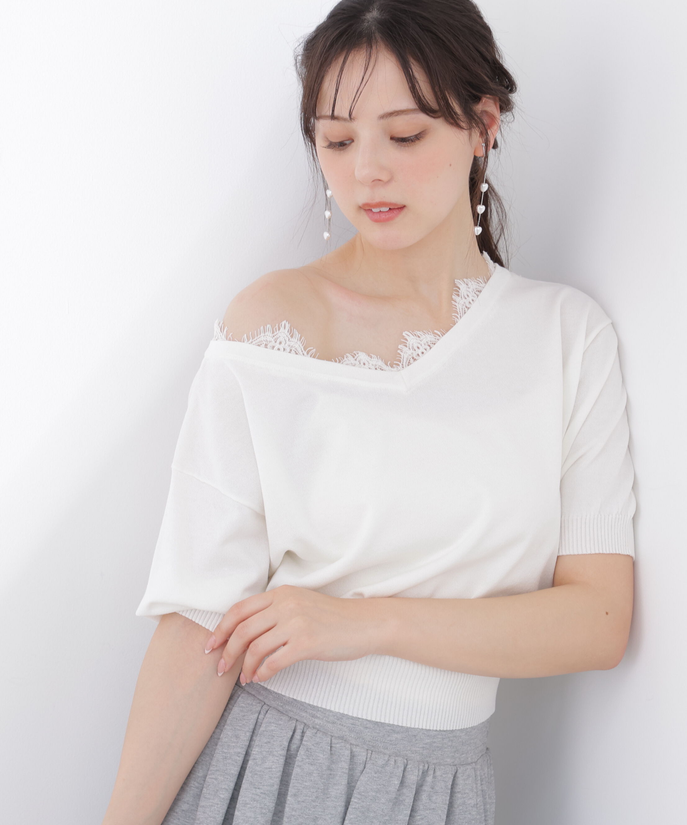 PROPORTION BODY DRESSING「レース付き短丈ニット 26SS」|ニット・セーター|