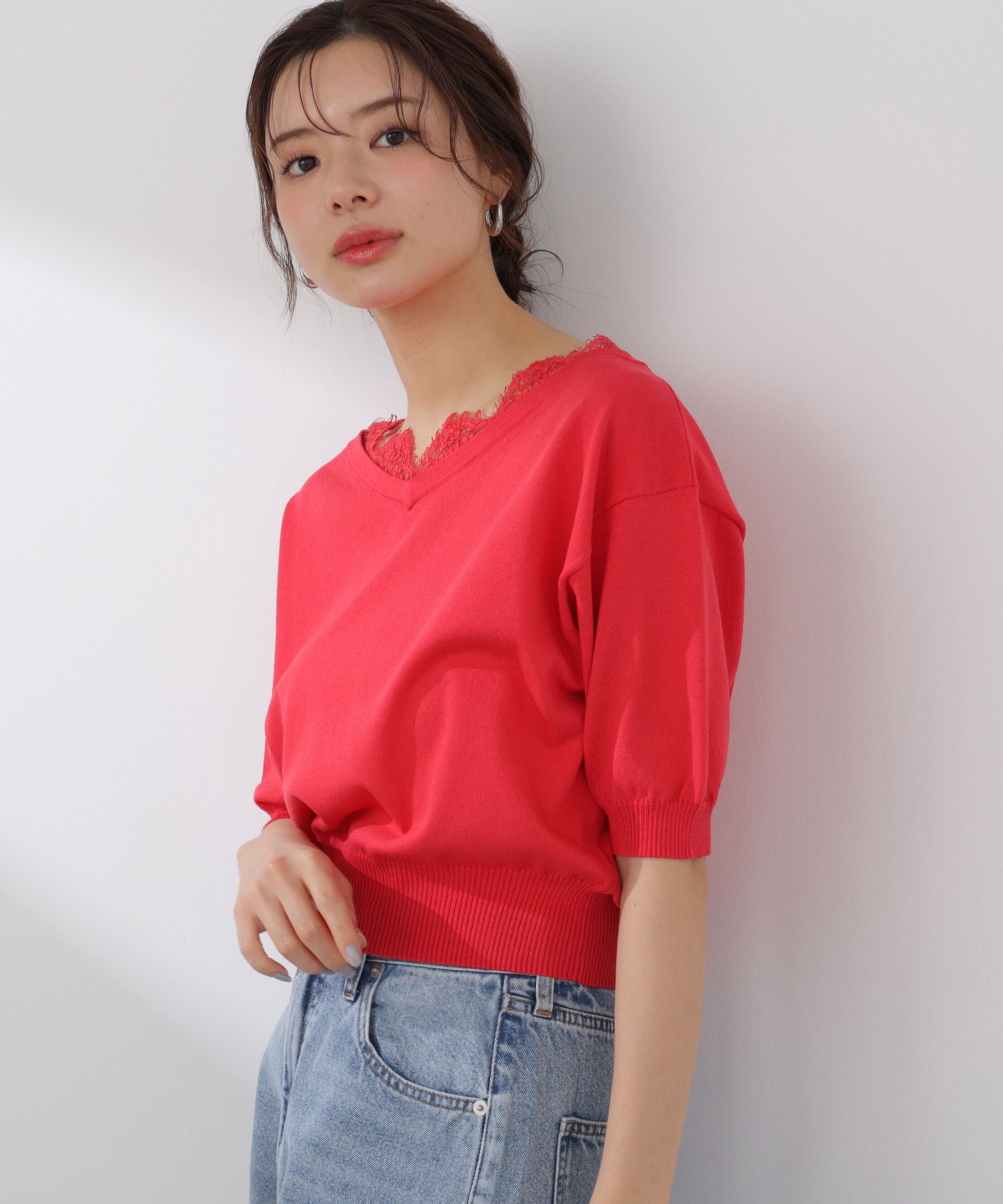 PROPORTION BODY DRESSING「レース付き短丈ニット 26SS」|ニット・セーター|