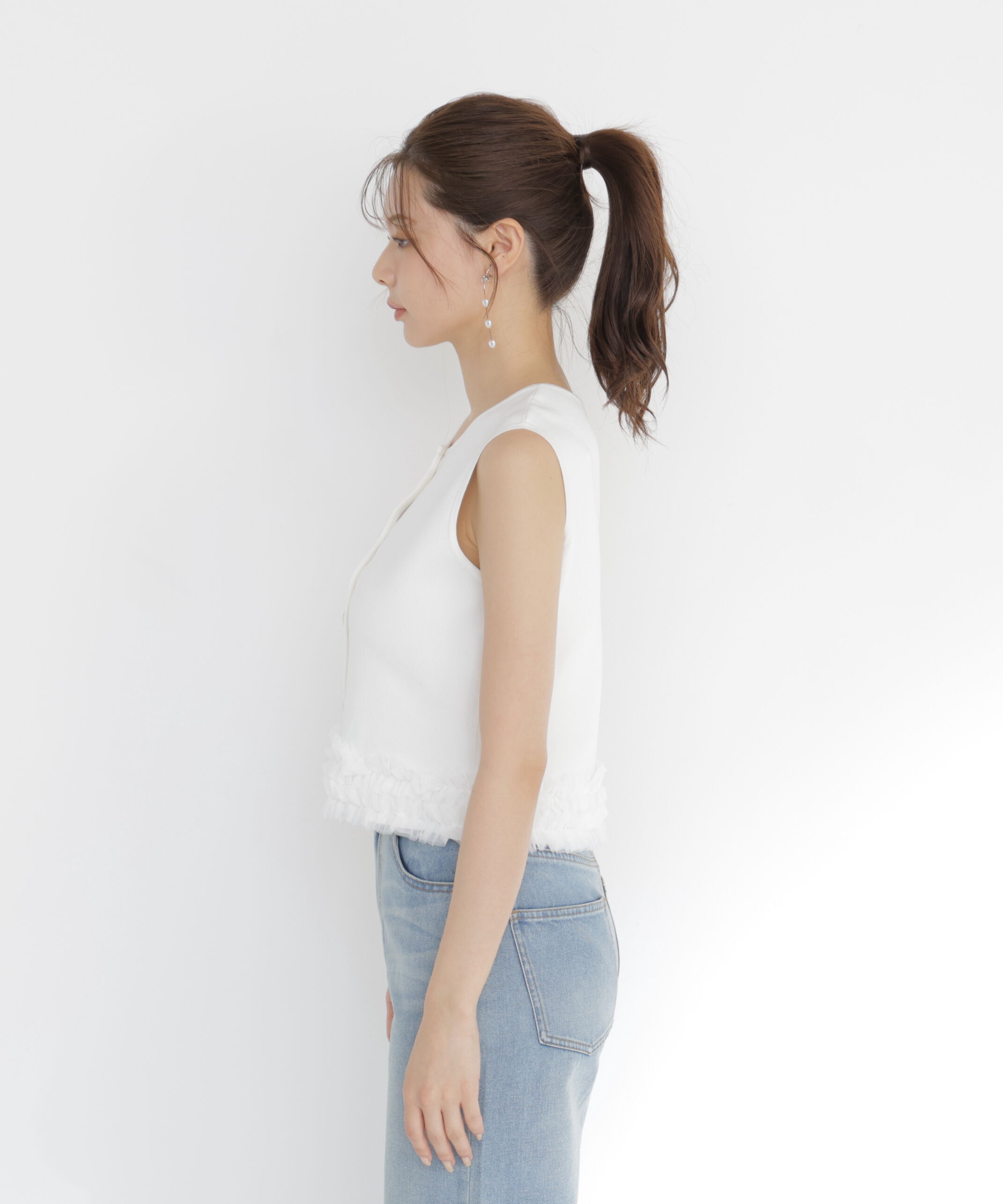 PROPORTION BODY DRESSING「＜a/mie＞ノースリーブフリルヘムニット」|カーディガン|