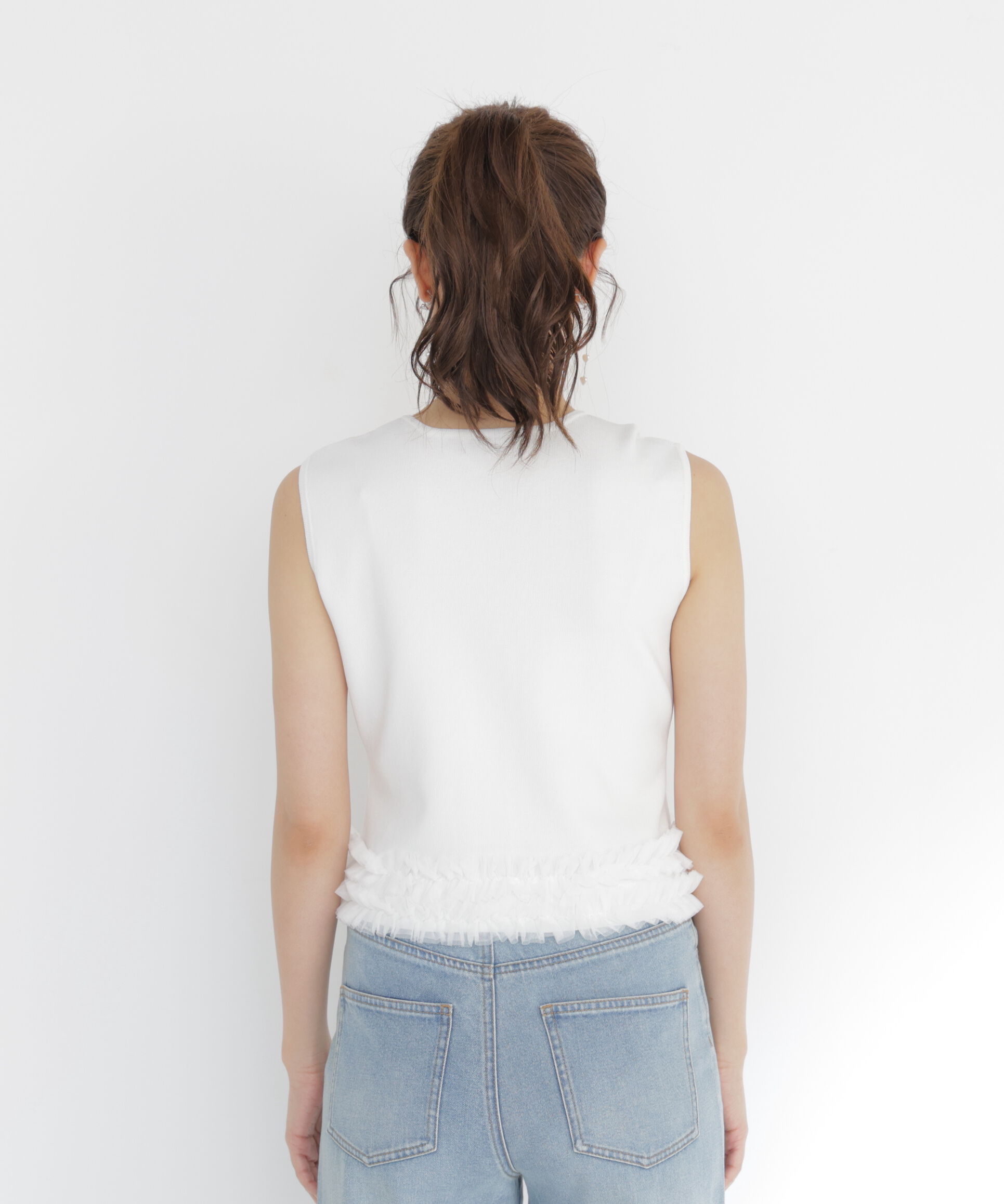 PROPORTION BODY DRESSING「＜a/mie＞ノースリーブフリルヘムニット」|カーディガン|