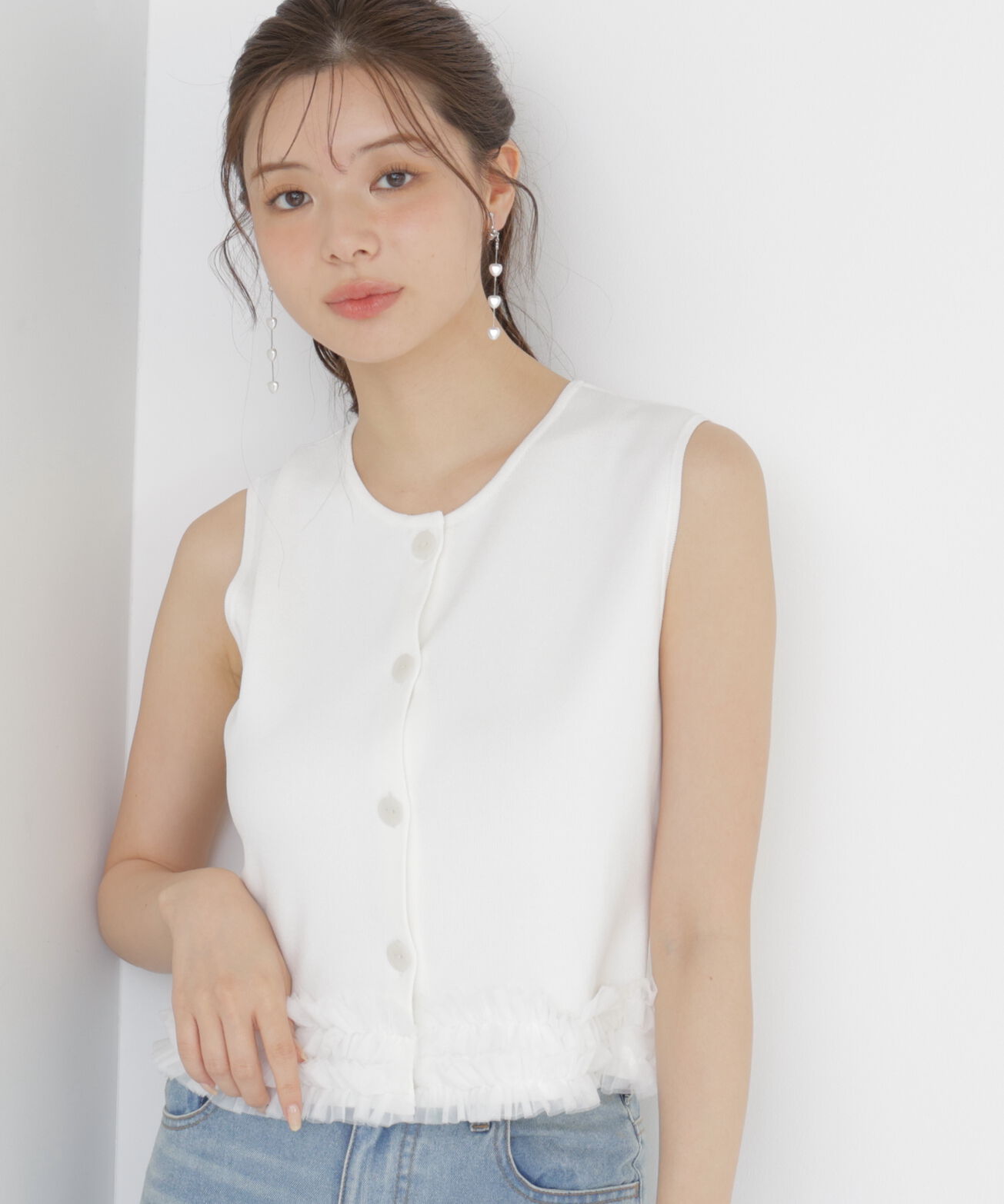 PROPORTION BODY DRESSING「＜a/mie＞ノースリーブフリルヘムニット」|カーディガン|