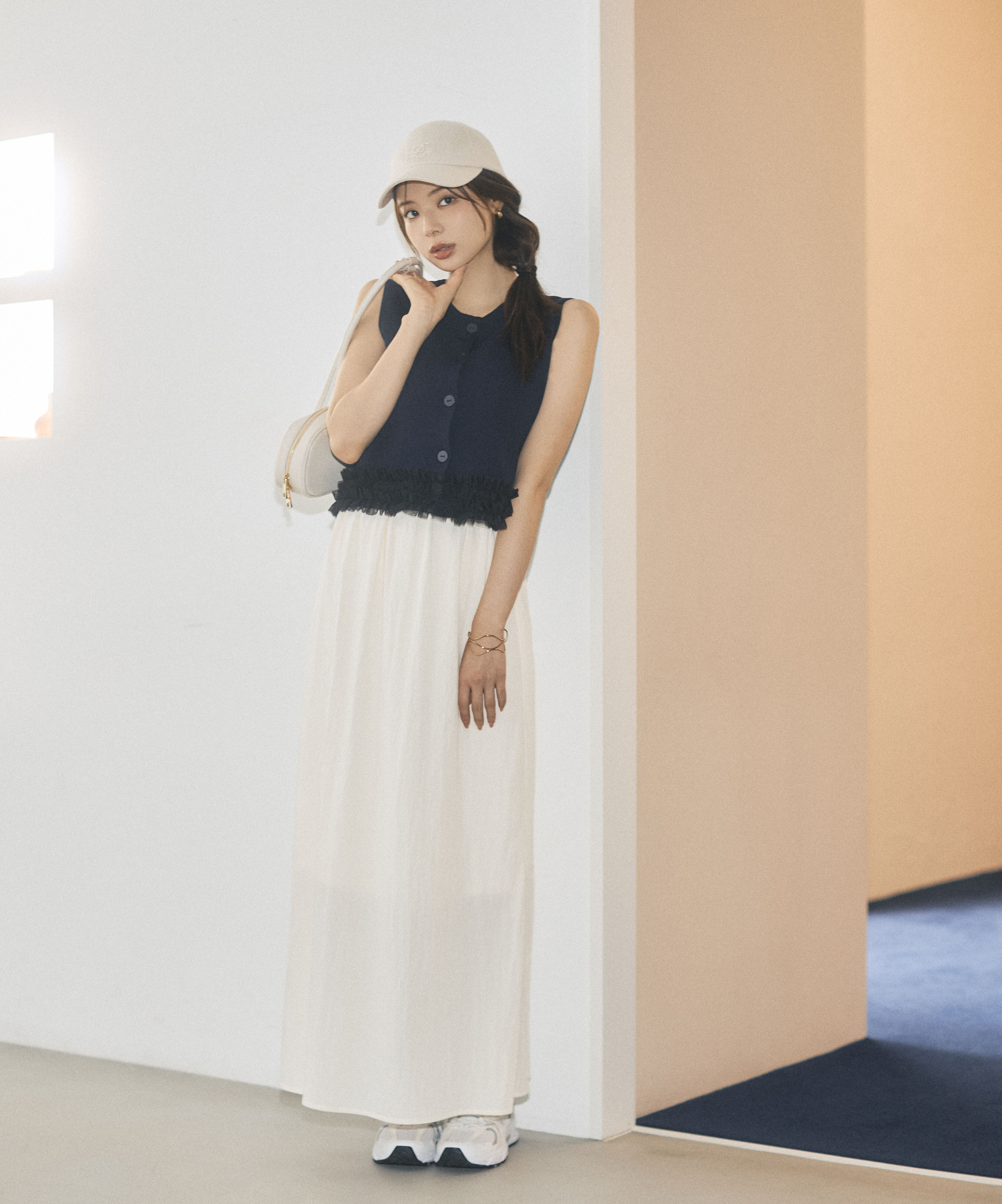 PROPORTION BODY DRESSING「＜a/mie＞ノースリーブフリルヘムニット」|カーディガン|