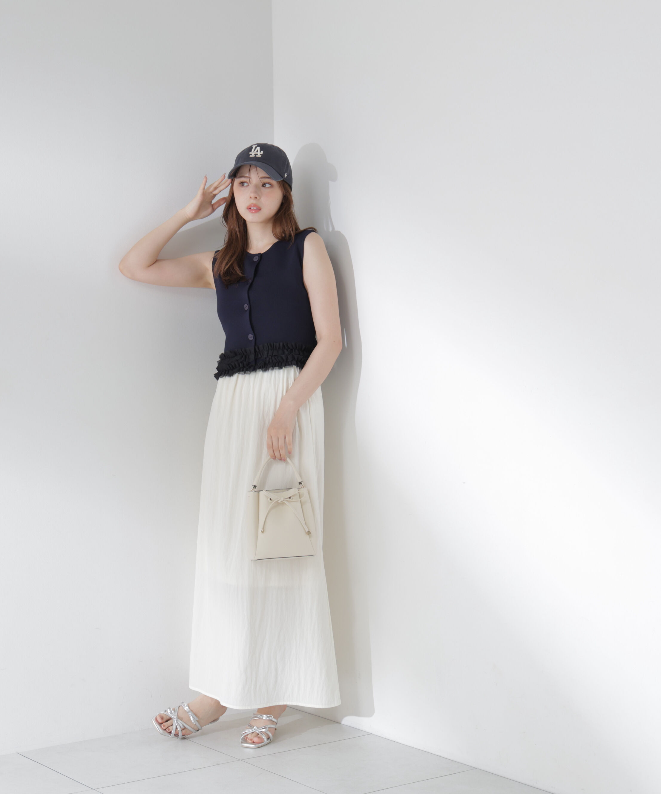 PROPORTION BODY DRESSING「＜a/mie＞ノースリーブフリルヘムニット」|カーディガン|