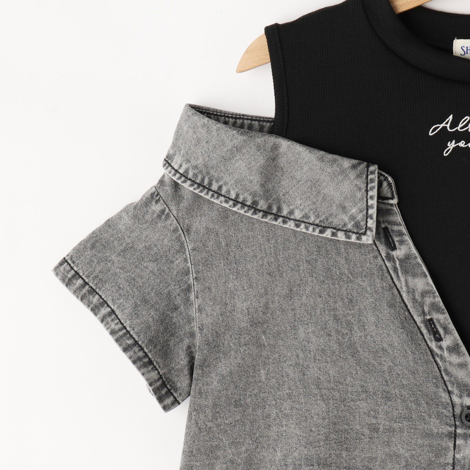 SHOO･LA･RUE「【120-150cm】肩あきデニムドッキングシャツ」|Tシャツ・カットソー|