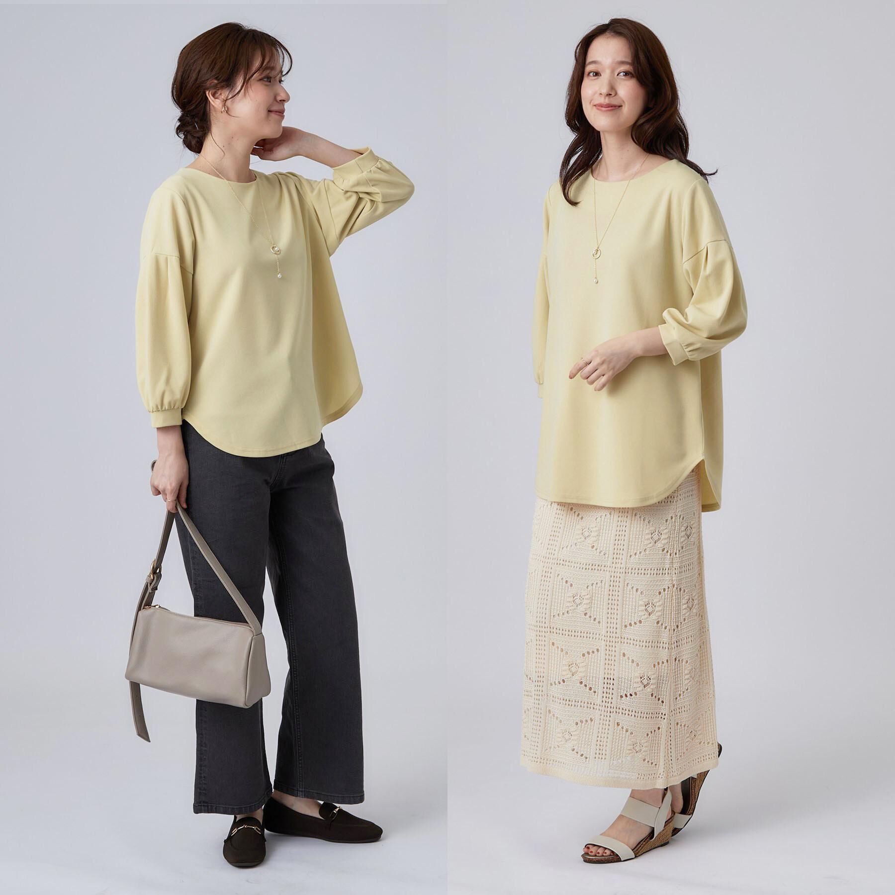 SHOO･LA･RUE「【着丈選べる/2点セット】ネックレス付き やわらか8分袖ブラウス」|Tシャツ・カットソー|