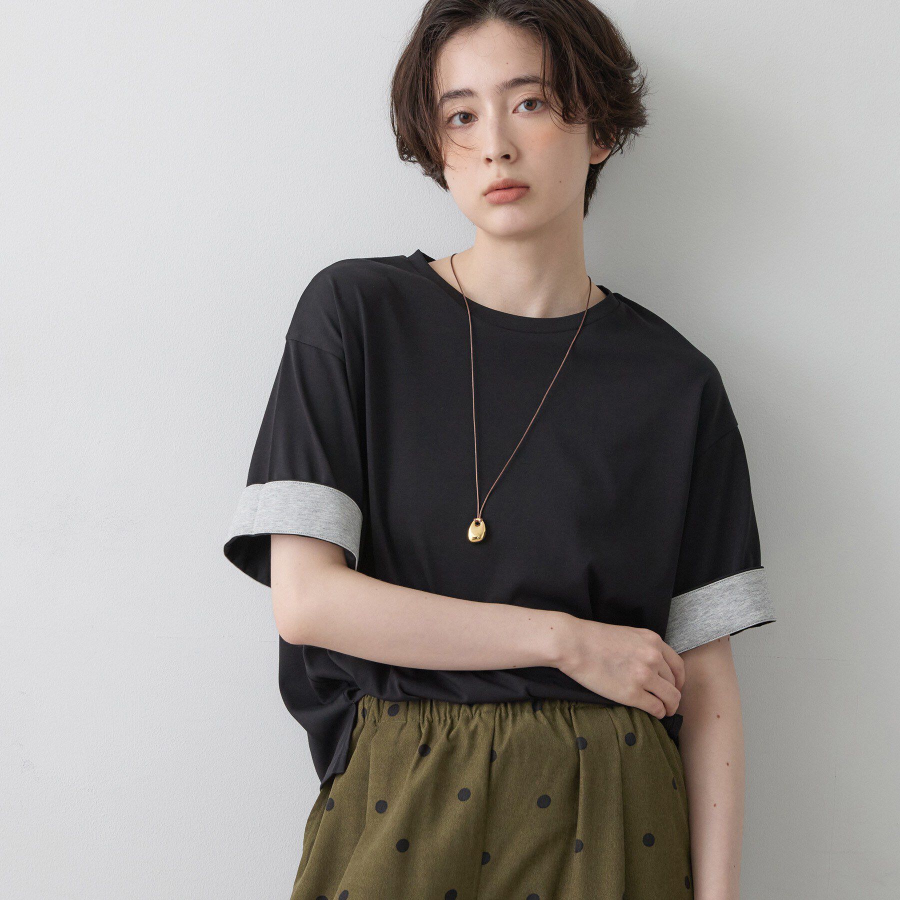Dessin「【汗シミ防止/UVカット】配色スリーブ 五分袖プルオーバー」|Tシャツ・カットソー|