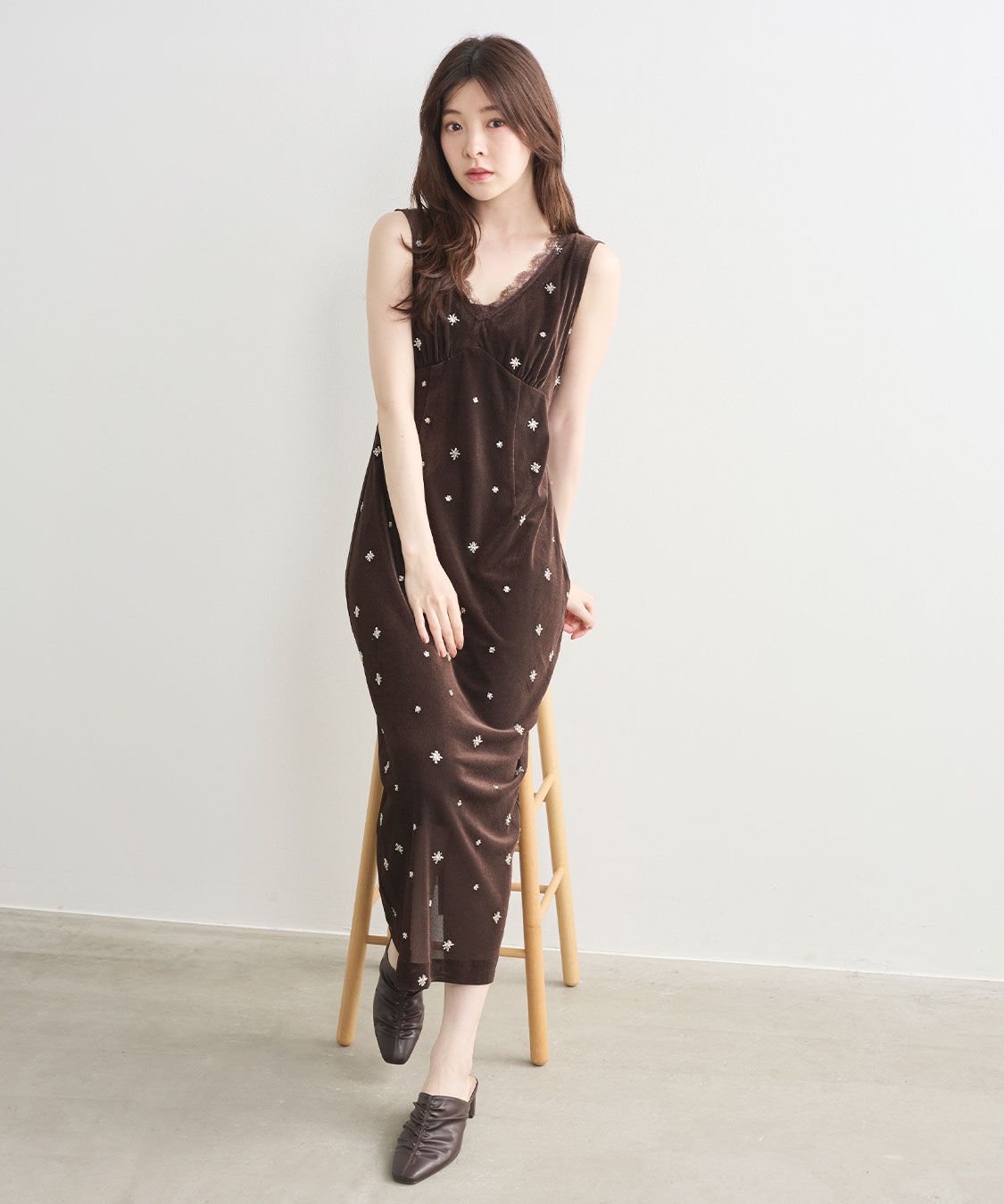 COCO DEAL「ビーズ刺繍Vネックシアーベロアワンピース」|ワンピース|