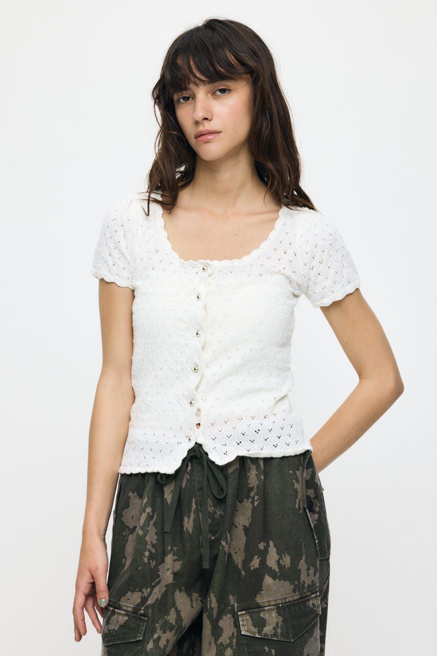 MOUSSY「EYELET BUTTON UP トップス」|ニット・セーター|