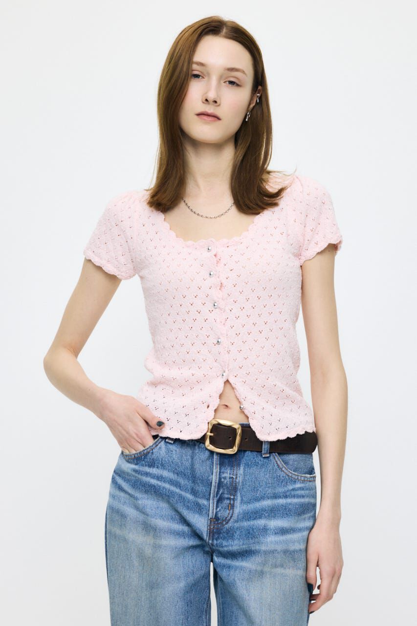 MOUSSY「EYELET BUTTON UP トップス」|ニット・セーター|