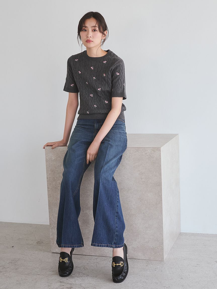 Mila Owen「センタープレスワイドデニムパンツ」|デニム|
