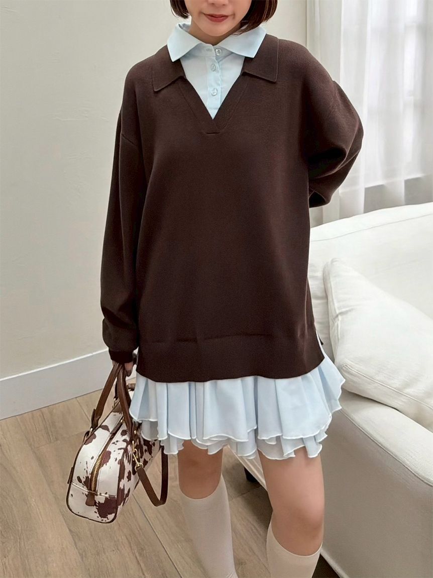 LILY BROWN「シャツドッキングニットミニワンピース」|ワンピース|