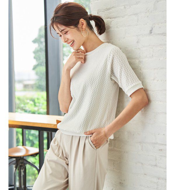 ikka「【雑誌InRed6月号掲載】幾何学柄ジャカード半袖プルオーバー 【親子コーデ】」|Tシャツ・カットソー|