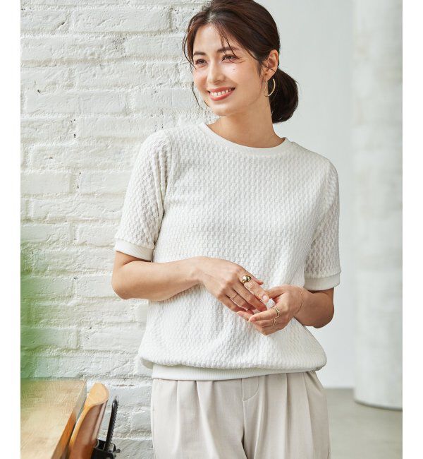 ikka「【雑誌InRed6月号掲載】幾何学柄ジャカード半袖プルオーバー 【親子コーデ】」|Tシャツ・カットソー|
