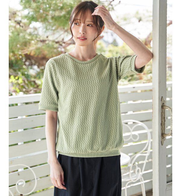 ikka「【雑誌InRed6月号掲載】幾何学柄ジャカード半袖プルオーバー 【親子コーデ】」|Tシャツ・カットソー|