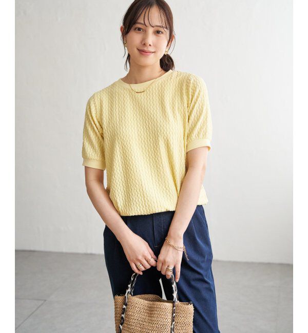 ikka「【雑誌InRed6月号掲載】幾何学柄ジャカード半袖プルオーバー 【親子コーデ】」|Tシャツ・カットソー|