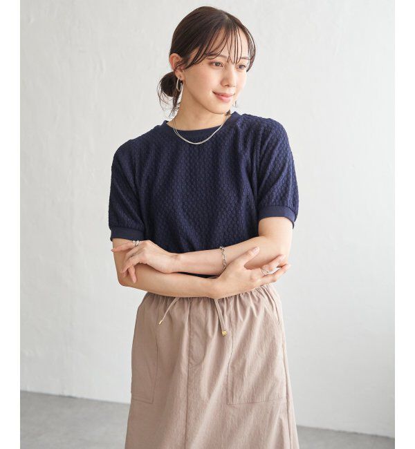 ikka「【雑誌InRed6月号掲載】幾何学柄ジャカード半袖プルオーバー 【親子コーデ】」|Tシャツ・カットソー|
