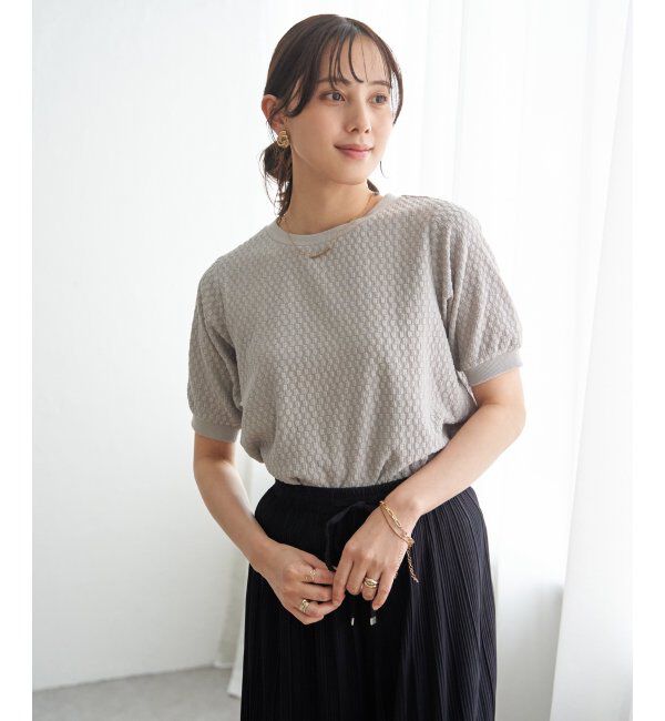 ikka「【雑誌InRed6月号掲載】幾何学柄ジャカード半袖プルオーバー 【親子コーデ】」|Tシャツ・カットソー|