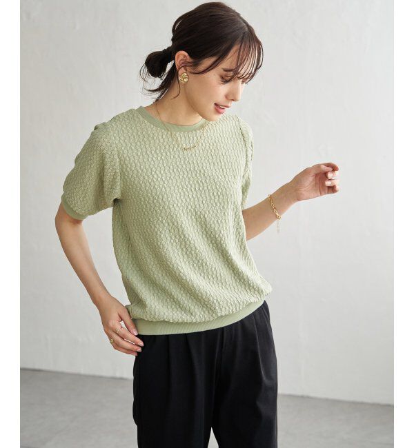 ikka「【雑誌InRed6月号掲載】幾何学柄ジャカード半袖プルオーバー 【親子コーデ】」|Tシャツ・カットソー|