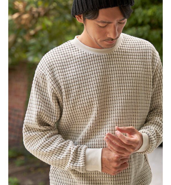 ikka「ビッグ縦ワッフルクルーネックプルオーバー」|パーカー|