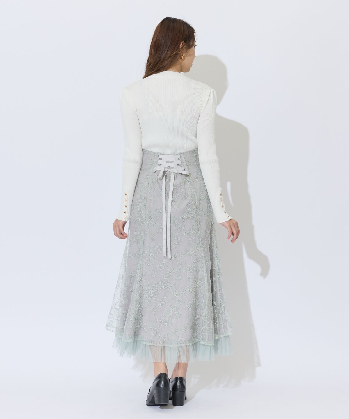 アンドクチュール「チュールヘムフローラルスカート」|フレア|