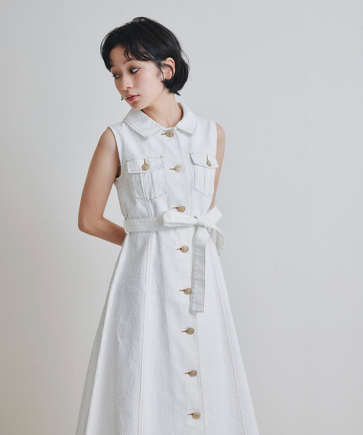 REDYAZEL「レーザーカットデニムロングシャツワンピース」|ワンピース|