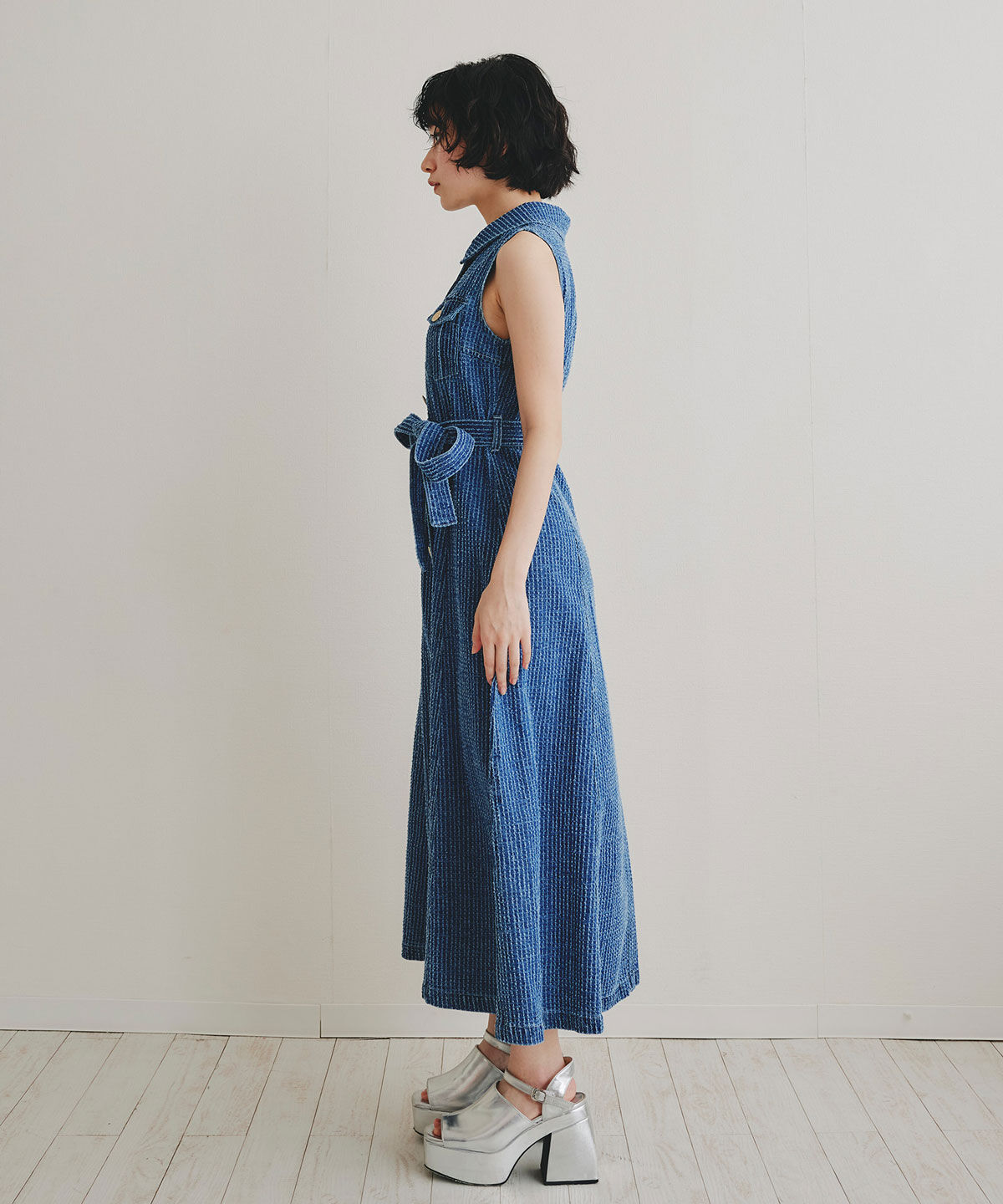 REDYAZEL「レーザーカットデニムロングシャツワンピース」|ワンピース|