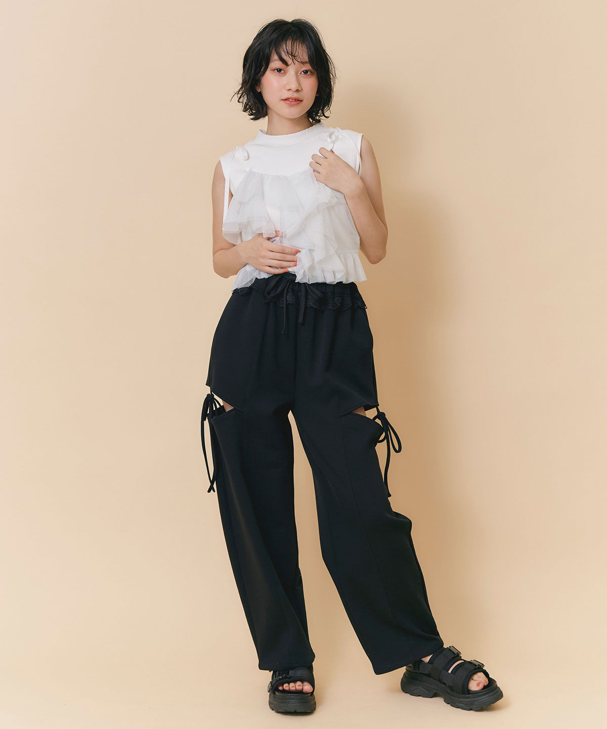 REDYAZEL「ウエストレースサイドカットアウトパンツ」|その他|