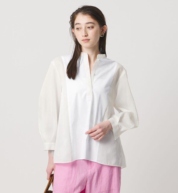 UNITED ARROWS「シアー コンビ フレア シャツ」|シャツ・ブラウス|OFF WHITE
