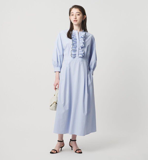UNITED ARROWS「メロー フリル ワンピース ‐防しわ 吸水速乾 UVカット 遮熱性 接触冷感 ウォッシャブル‐」|ワンピース|LT.BLUE