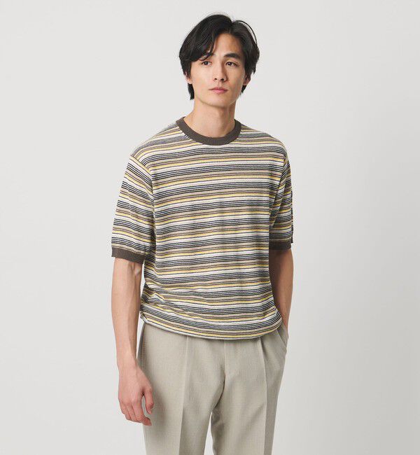 UNITED ARROWS「リネンコットン マルチボーダー ニット Tシャツ」|Tシャツ・カットソー|BEIGE