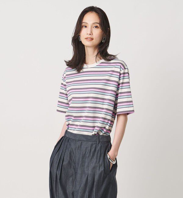 UNITED ARROWS「マルチボーダー ハーフスリーブ Tシャツ」|Tシャツ・カットソー|OFF WHITE