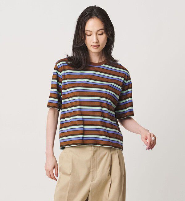 UNITED ARROWS「マルチボーダー ハーフスリーブ Tシャツ」|Tシャツ・カットソー|DK.BROWN