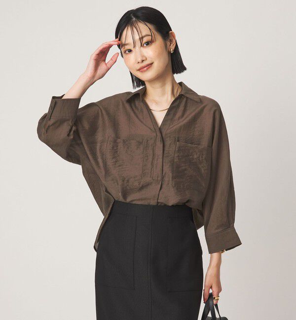 UNITED ARROWS green label relaxing「エアリーシアー スキッパー ポケット シャツ 接触冷感」|シャツ・ブラウス|DK.BROWN
