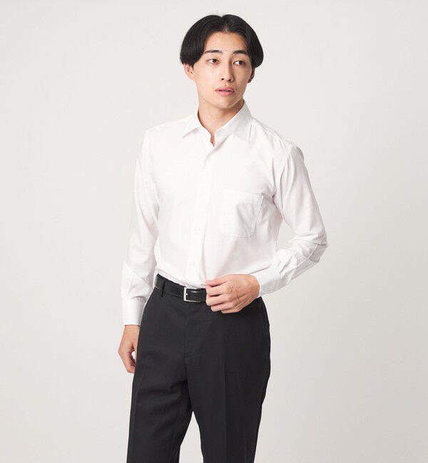 UNITED ARROWS green label relaxing「コットン ヘリンボーン ワイドカラー ドレスシャツ -形態安定-」|シャツ・ブラウス|WHITE