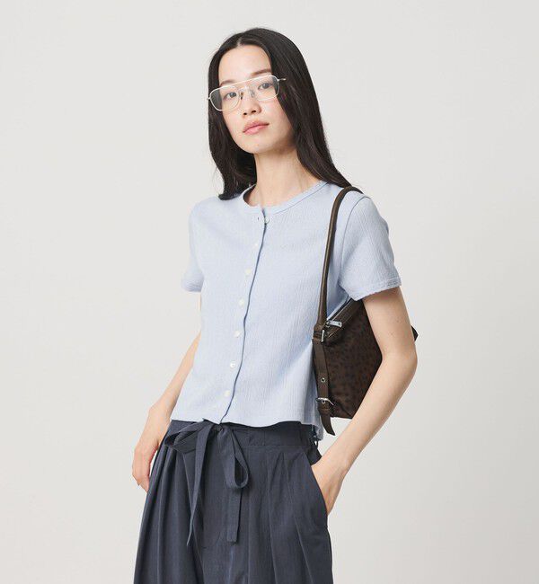BEAUTY&YOUTH UNITED ARROWS「コットン パターンメッシュ ショートスリーブ カーディガン ウォッシャブル」|カーディガン|LT.BLUE