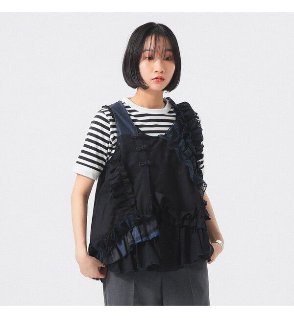 BEAMSBOY「【別注】TORI-TO / コラージュ ノースリーブ シャツ」|シャツ・ブラウス|NAVY
