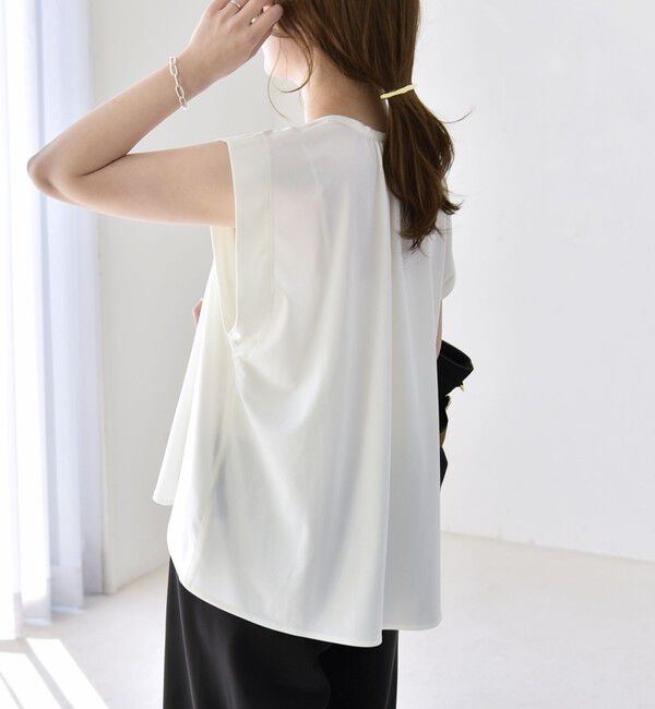 quaranciel「quaranciel:〈接触冷感/UVカット/吸水速乾/洗濯機可能〉スキッパー ギャザー シャツ カットソー」|シャツ・ブラウス|オフホワイト