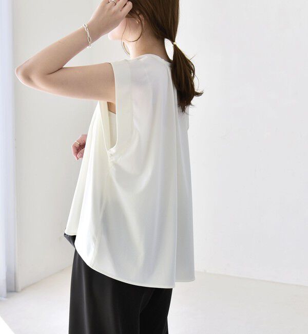quaranciel「quaranciel:〈接触冷感/UVカット/吸水速乾/洗濯機可能〉スキッパー ギャザー シャツ カットソー」|シャツ・ブラウス|