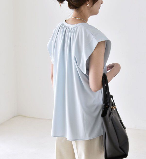 quaranciel「quaranciel:〈接触冷感/UVカット/吸水速乾/洗濯機可能〉スキッパー ギャザー シャツ カットソー」|シャツ・ブラウス|