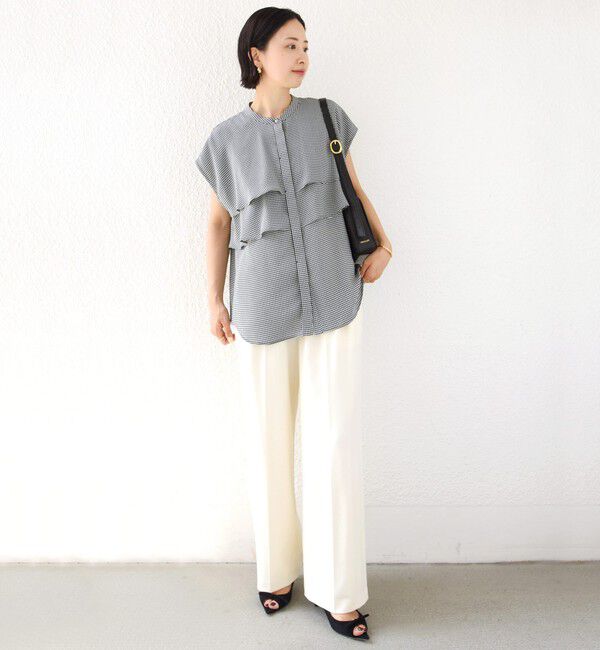 SHIPS for women「〈洗濯機可能〉バック サテン ハウンド トゥース ブラウス」|シャツ・ブラウス|