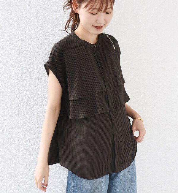 SHIPS for women「〈洗濯機可能〉バック サテン ハウンド トゥース ブラウス」|シャツ・ブラウス|