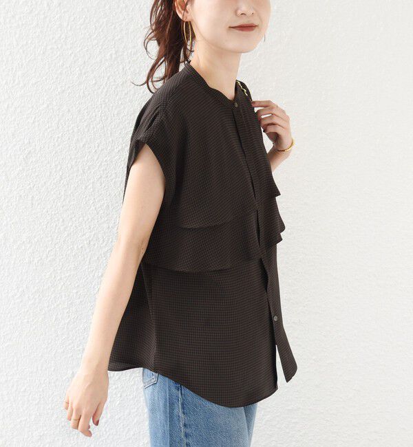 SHIPS for women「〈洗濯機可能〉バック サテン ハウンド トゥース ブラウス」|シャツ・ブラウス|