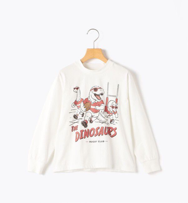 SHIPS KIDS「【SHIPS KIDS別注】ARCH＆LINE:80～90cm / ダイナソー  ロングスリーブ Tシャツ」|Tシャツ・カットソー|ホワイト