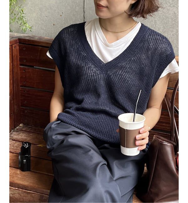 JOURNAL STANDARD「【osedit】WASHABLELINEN Vベスト」|ベスト・ジレ|ネイビー