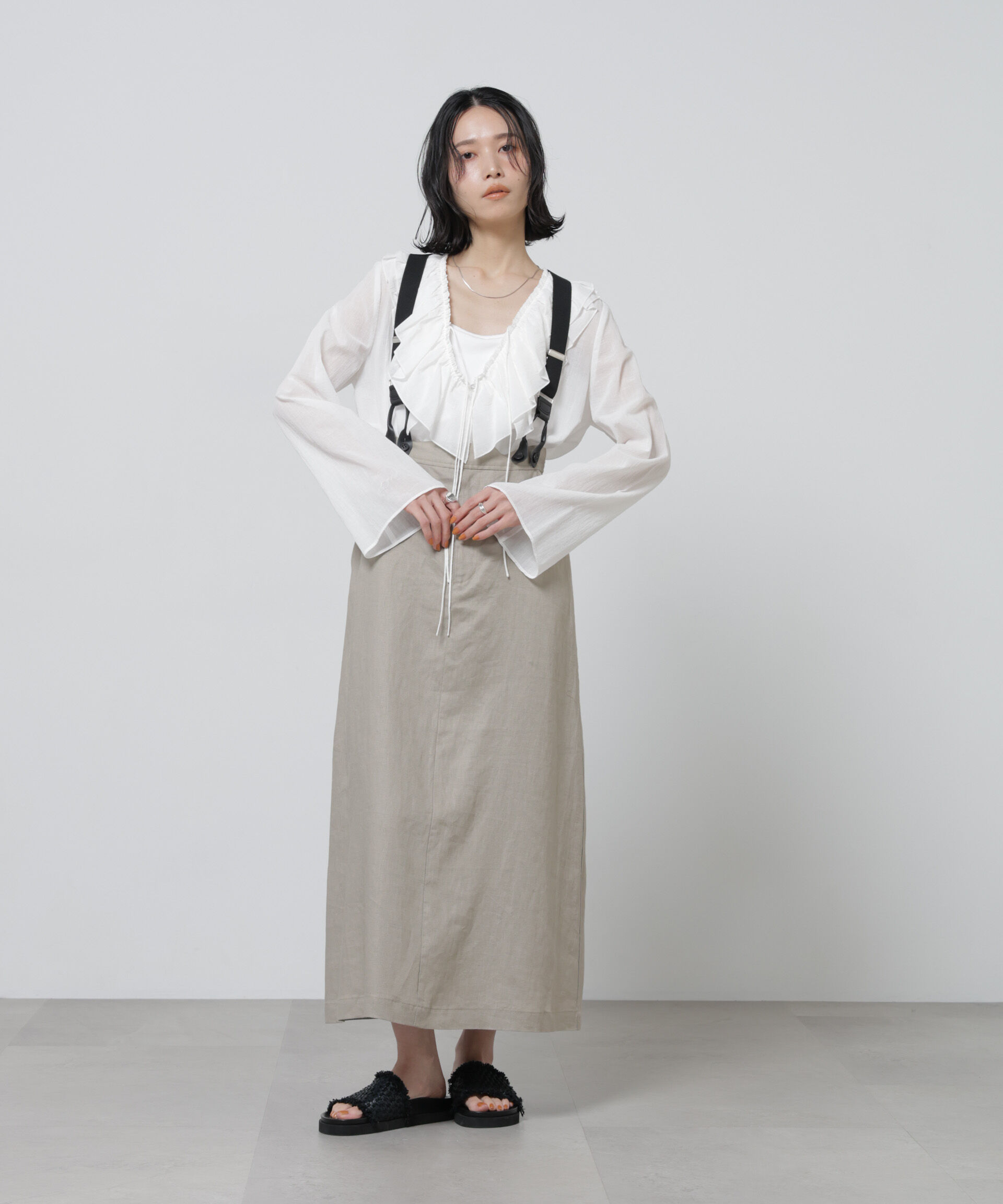 NANO universe「European Flax サスペンダー付きスカート(セットアップ可)」|スカート|