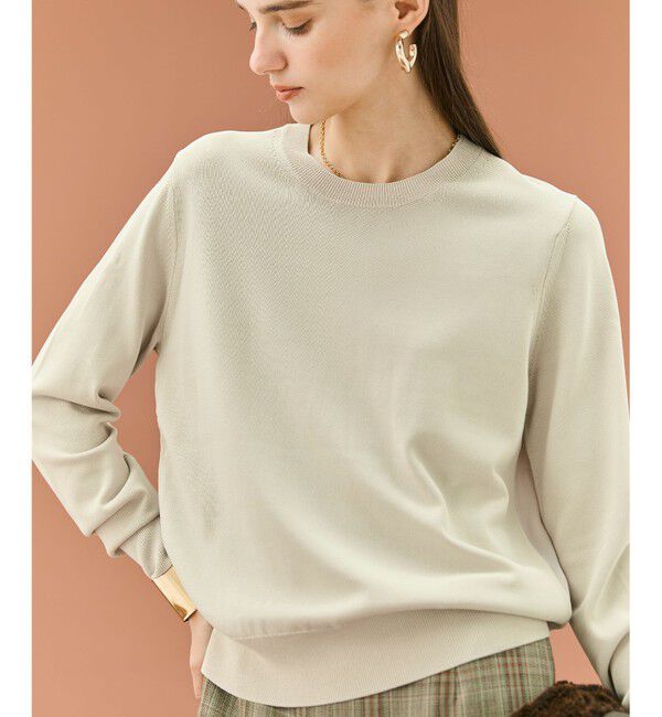 BEIGE,「【WEB限定・洗える】LECERF / 異素材バックシアーストレッチニット」|ニット・セーター|