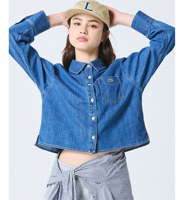 LACOSTE「デニムクロップドシャツ」|シャツ・ブラウス|ブルー