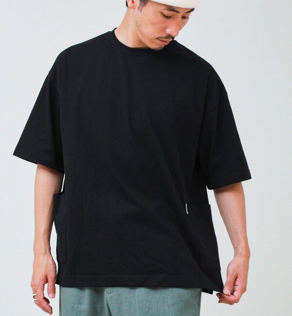 GLOSTER「バックステッチ サイドポケット クルーネックTシャツ」|Tシャツ・カットソー|ブラック